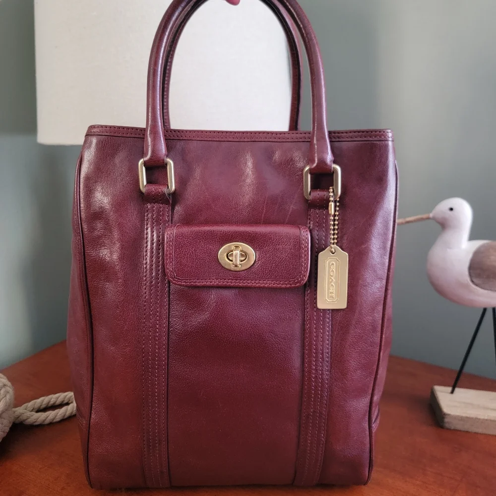 Coach 9704 Buffalo Hide Paper Bag Tote Mahogany Brown Leather Vintage Bag